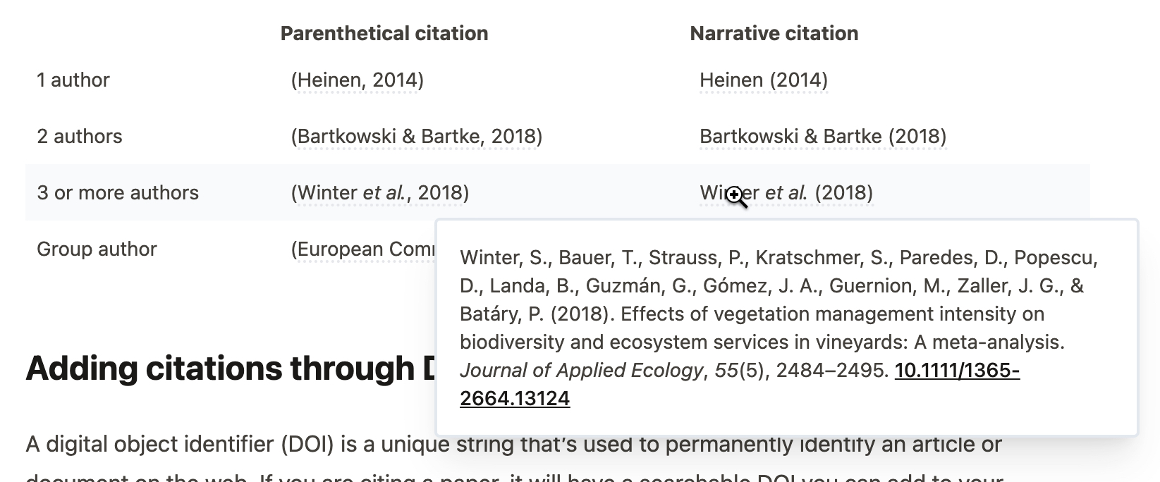 Citations are rendered with a popup directly inline.